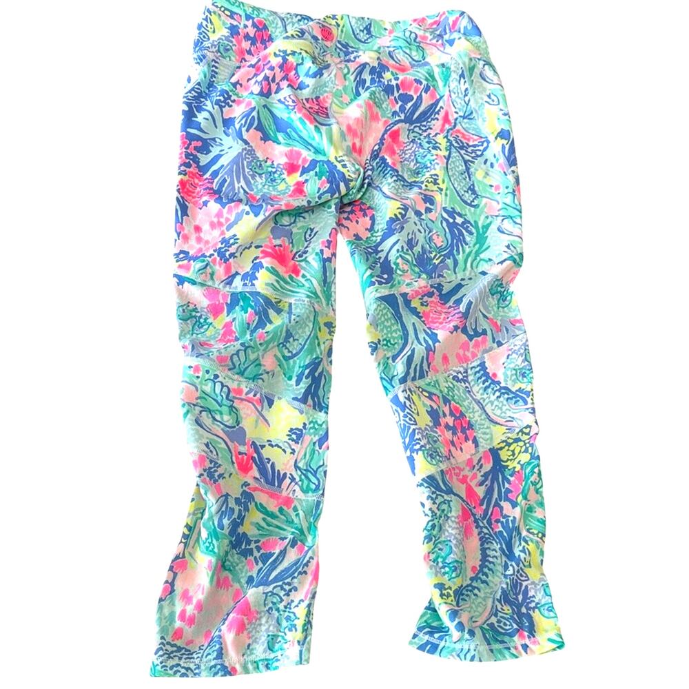 Lilly Pulitzer Luxletic Mermaid’s Cove UPF Crop Leggings Small Colorful Print - Picture 4 of 7